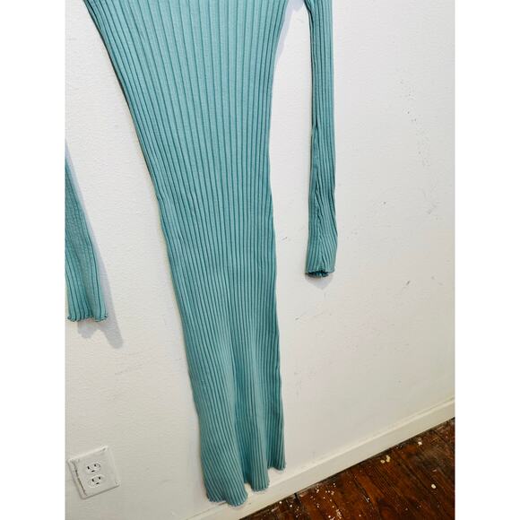 SIMON MILLER Teal Light Blue Ribbed Long Sleeve Fitted Maxi Dress Size Medium - Picture 9 of 14